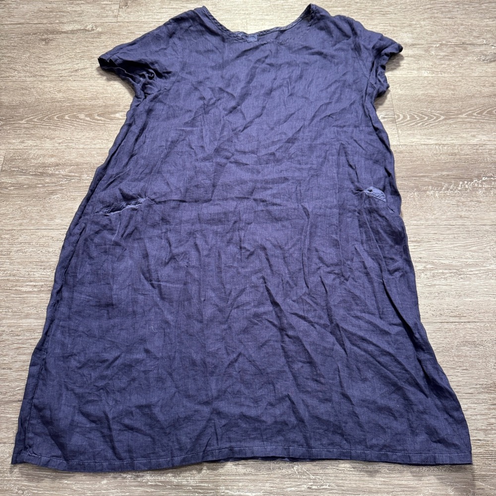 CP Shades Dress Womens Large Blue 100% Linen Shift Tunic Lagenlook Coastal USA